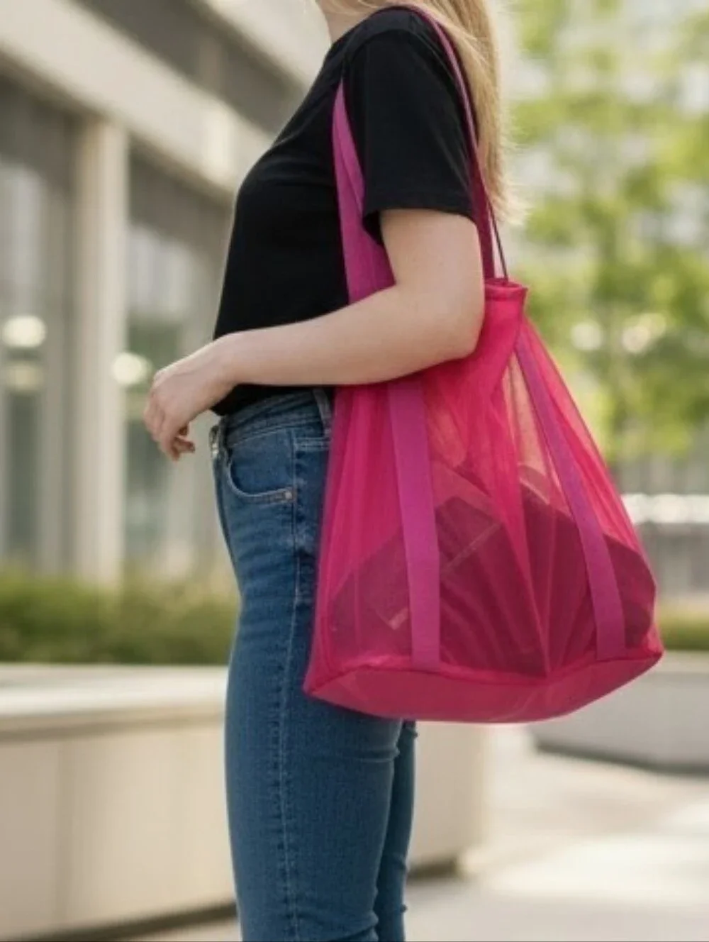 Shade & Shore Hot Pink Mesh Beach Pool Summer Tote Bag
